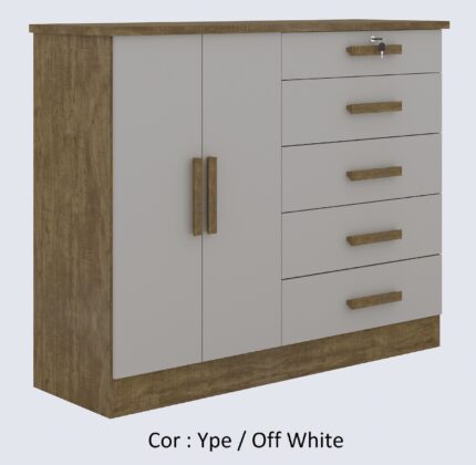 Cômoda New Athos 5 gavetas com Sapateira Dupla