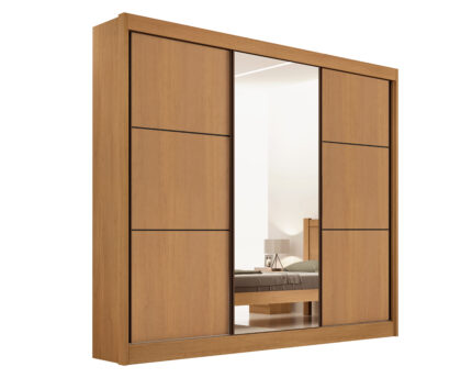 Roupeiro Cristal liso 3 portas deslizantes - 2,43 Mts - Cor-Cinamomo