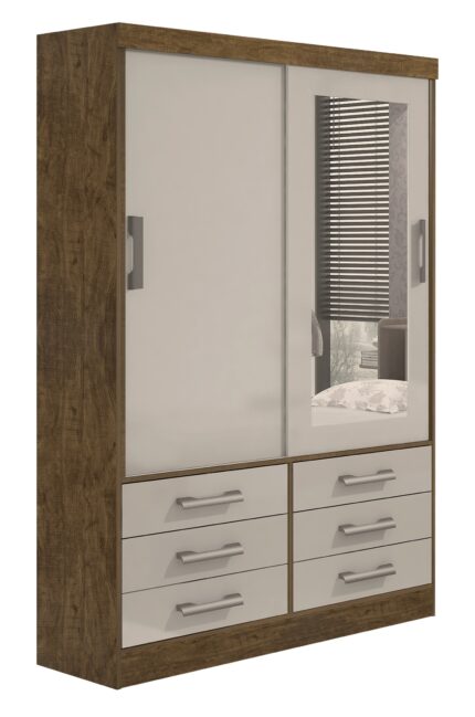 Roupeiro Meridian 2 Portas - Ypê / Off White- 1,35 Mts
