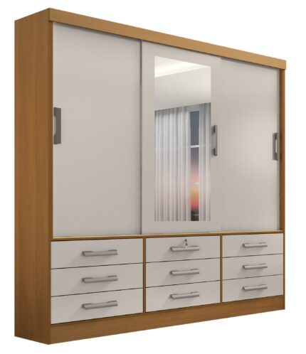 Roupeiro Meridian 3 portas - Cinamomo / Off White - 2,00 Mts