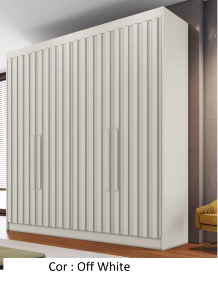 Roupeiro Potente - 4 portas Off White Ripadas - 1,69Mts