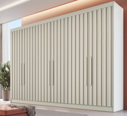 Roupeiro Potente 6 portas Off White Ripadas 2,50Mts