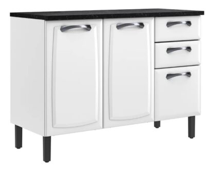 Balcão Cozinha New Premium 03 portas - 1,20m - Itatiaia - Aço - Cor : Branco