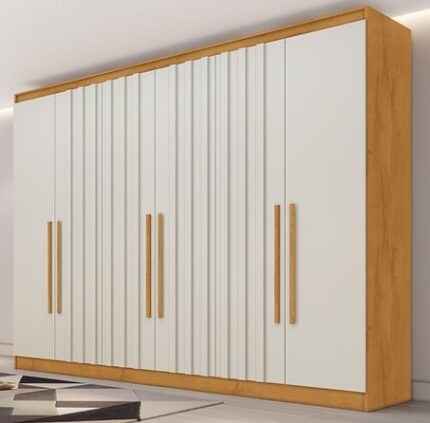 Roupeiro Oxford 6 Portas e 6 Gavetas - 2,10Mts Cor : Peroba/Off white