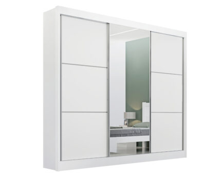 Roupeiro Cristal liso 3 portas deslizantes - 2,42 Mts - Cor-Branco