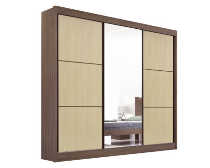 Roupeiro Cristal liso 3 portas deslizantes - 2,42 Mts - Cor- Castanho/ Ninho