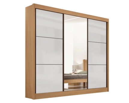Roupeiro Cristal liso 3 portas deslizantes - 2,42 Mts - Cor-Cinamomo off White