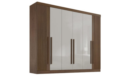 Guarda Roupas 6 portas Da Vinci Plus RIPADO- 2,75 Mts -Cor Castanho / Off White