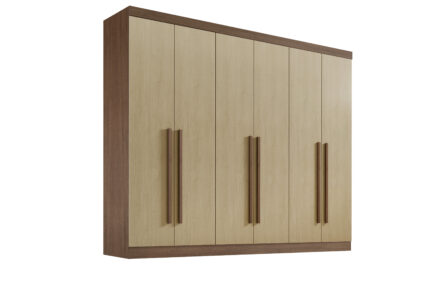 Guarda Roupas 6 portas Da Vinci Plus liso- 2,75 Mts -Cor Castanho / Linho
