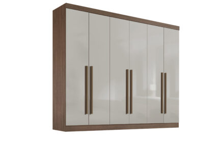 Guarda Roupas 6 portas Da Vinci Plus liso- 2,75 Mts -Cor Castanho / Off White