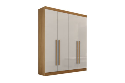 Roupeiro Da Vinci Plus Liso 04 Portas- 1,85 Mts - Cor Cinamomo/ Off White
