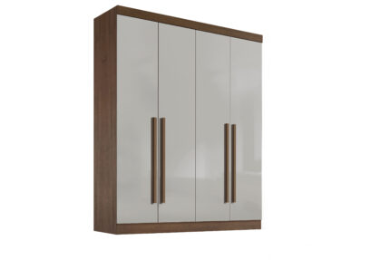 Roupeiro Da Vinci Plus Liso 04 Portas- 1,85 Mts - Cor Castanho / Off White
