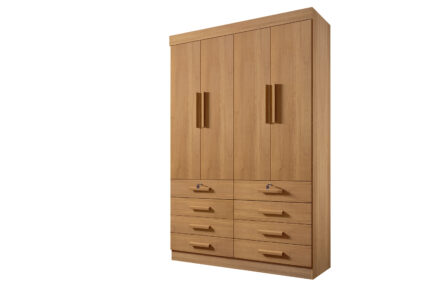 Roupeiro Mônaco 4 portas e 8 Gavetas- 1,60 Mts - Cor Cinamomo