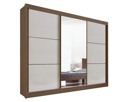 Roupeiro Los Angeles liso - 3 Portas Deslizantes - 2,73 Mts - Cor Castanho/Off white