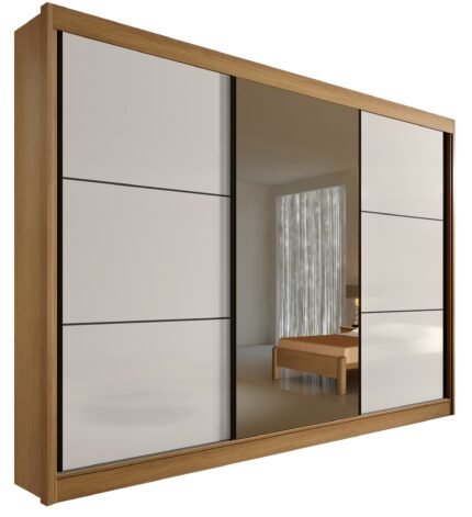 Roupeiro Los Angeles liso - 3 Portas Deslizantes - 2,73 Mts - Cor Cinamomo - Off White