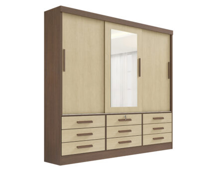 Roupeiro Meridian 3 Portas -2,00 Mts - Cor: Castanho / Linho