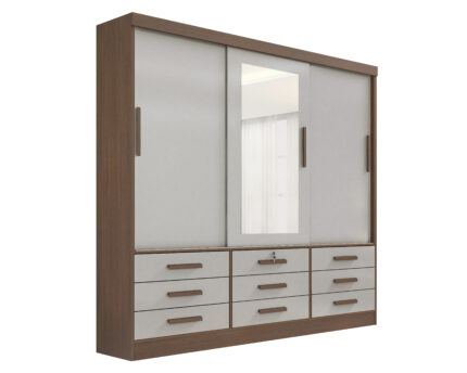 Roupeiro Meridian 3 Portas -2,00 Mts - Cor: Castanho / Off White