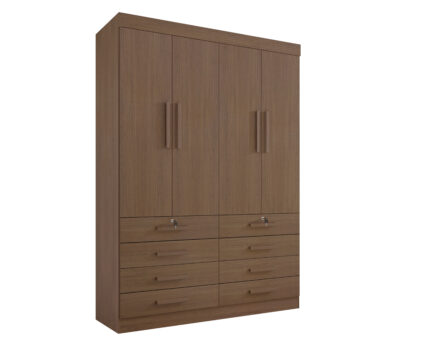 Roupeiro Mônaco 4 portas e 8 Gavetas- 1,60 Mts - Cor Castanho