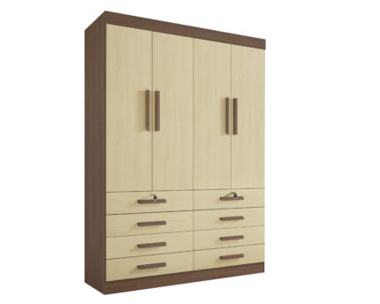 Roupeiro Mônaco 4 portas e 8 Gavetas- 1,60 Mts - Cor Castanho / Linho