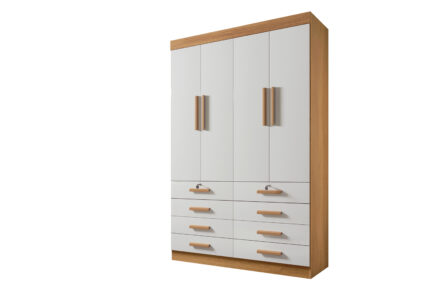 Roupeiro Mônaco 4 portas e 8 Gavetas- 1,60 Mts - Cor Cinamomo / Off White