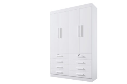 Roupeiro Mônaco 4 portas e 8 Gavetas- 1,60 Mts - Cor Branco