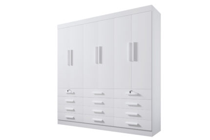 Roupeiro Mônaco 6 portas e 12 Gavetas- 2,40 Mts - Cor Branco