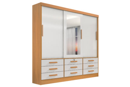 Roupeiro Meridian 3 Portas -2,00 Mts - Cor: Cinamomo/ Off white